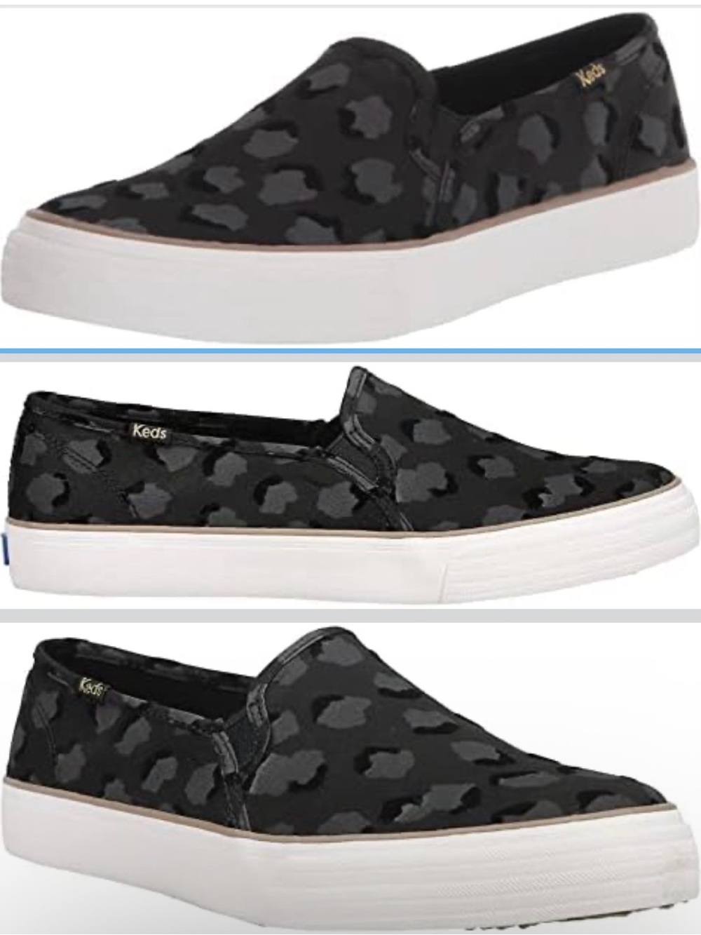 Keds Slip-On Sneakers in Black and Gray Leopard Print 0013